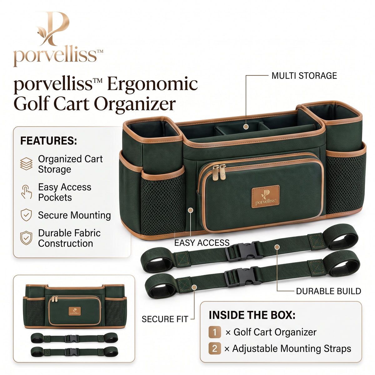 porvelliss™ Ergonomic Golf Cart Organizer