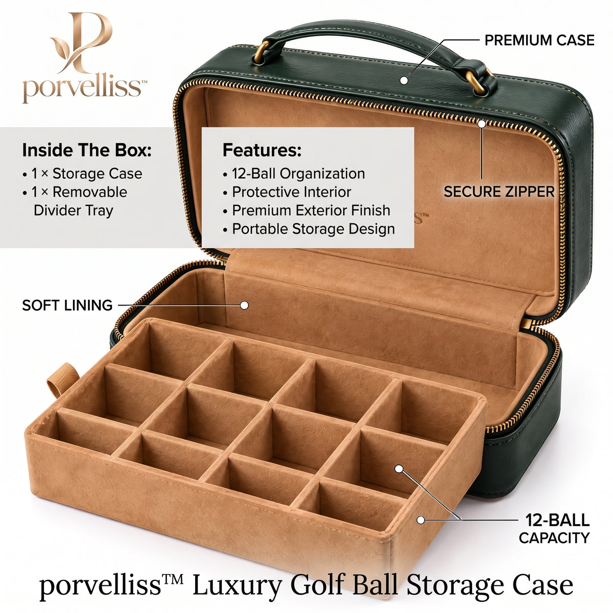 porvelliss™ Luxury Golf Ball Storage Case